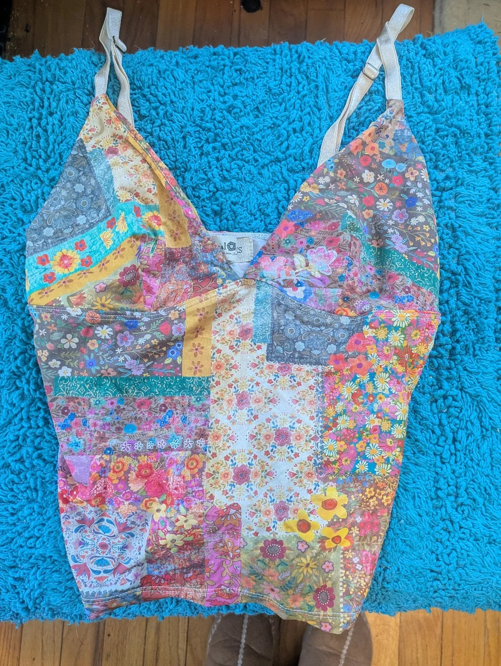NATURAL LIFE Multicolor Floral Patchwork Crop Top NWOT - Picture 1 of 6